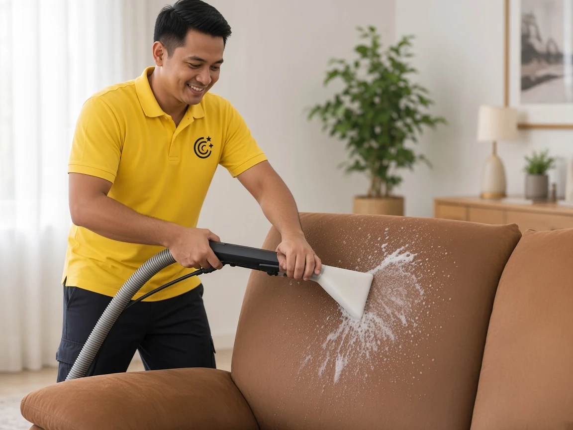 Cucius technician extracting dirt from a sofa