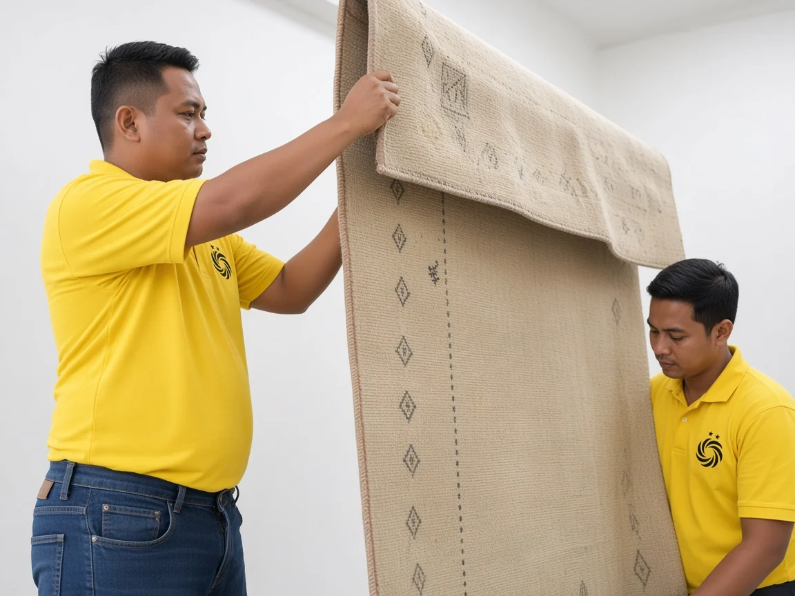 Cucius technicians inspecting a rug after cleaning